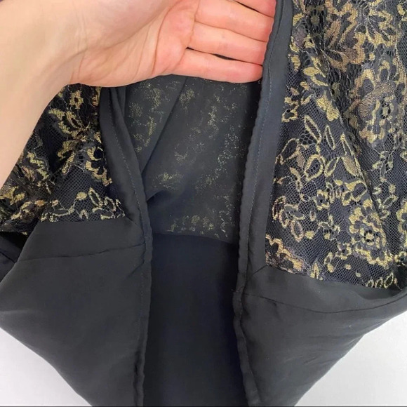 DVF Diane Von Furstenberg Cordelia Silk Lace Short Sleeve Blouse 2 XS Black Gold - Picture 7 of 13